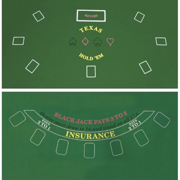 Da Vinci 2 Sided Texas Holdem and Blackjack Casino Felt Layout 36 Inch x 72 Inch