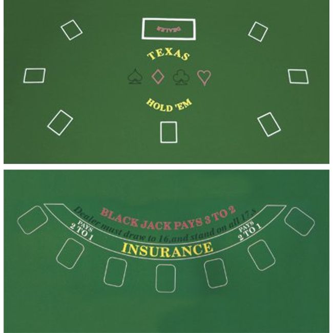 Da Vinci 2 Sided Texas Holdem and Blackjack Casino Felt Layout 36 Inch x 72 Inch