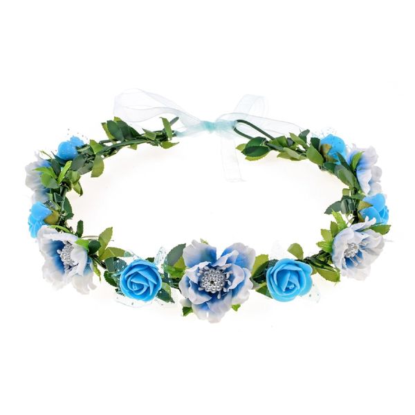 Love Sweety Girls BOHO Rose Floral Crown Wreath Wedding Flower Headband Headpiece (Blue)