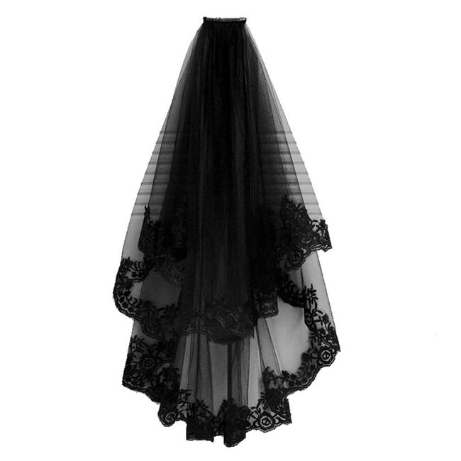 FRCOLOR Black Wedding Veil Long Lace Veils Embroidered Veil Wedding with Comb for Halloween,Party