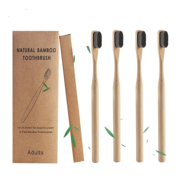 JIEYUCHU Bambus Zahnbürsten 4 Stück, Bamboo Toothbrush 20.000 Extra weiche Borsten BPA frei, Premium Borsten der Zahnbürste für beste Sauberkeit (Schwarz)