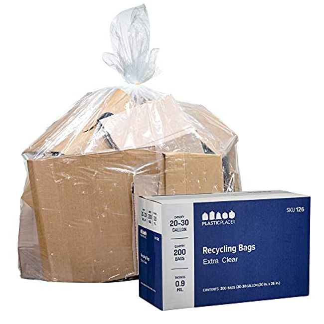 Plasticplace 20-30 Gallon Extra Clear Recycling Bags 0.9 mil, 30W x 36H, 200 /