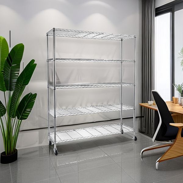 5-Tier Rolling Storage Rack - Adjustable, Heavy Duty & Metal Garage Rack