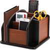 Wood Rotating Remote Caddy, Remote Control Holder for Table, 6-Compartment