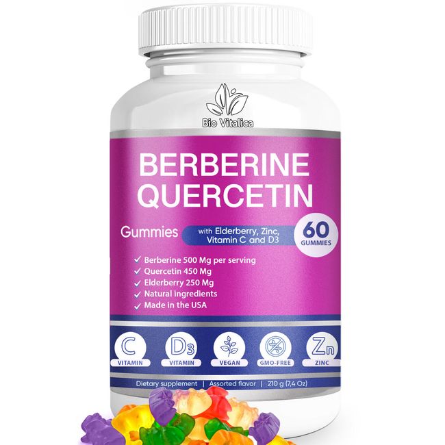 Berberine Quercetin Gummies - Vitamin C D3 Zinc & Elderberry 5 in 1 Mix