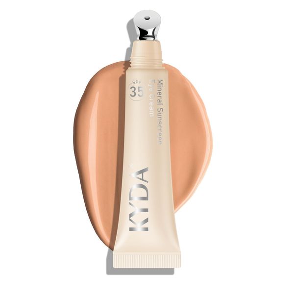 KYDA Mineral Sunscreen Eye Cream, Tan, SPF 35, Undereye Brightener Concealer, Full Coverage Eyes Primer, Controlled Applicator, Blendable Formula