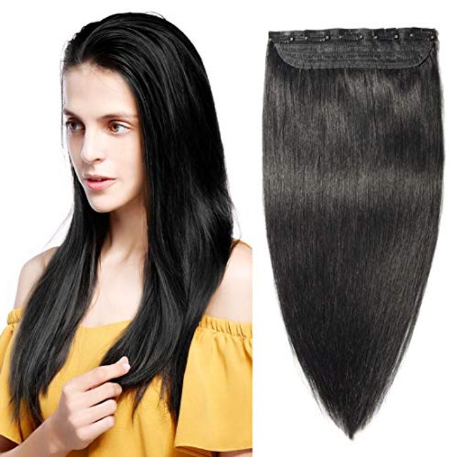 Clip-In One Piece Human Hair Extensions Natural Straight Hair 100% Remy  Human Hair 2 Clips Ins For Women 4-12Inch Natural Black