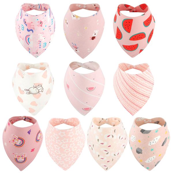 Discoball Lovely Baby Bandana Dribble Bibs Toddler Drool Bibs for Drooling and Teething 10 Pack Super Soft and Absorbent Bibs for Babies (Pink)