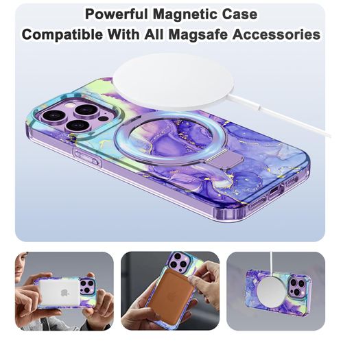 Lamcase for iPhone 14 Pro Max Case with Magnetic Invisible Ring Stand [Compatible with MagSafe], Full Body Rugged Slim Women Men Girl Shockproof Marble Pattern Design Case, Violet