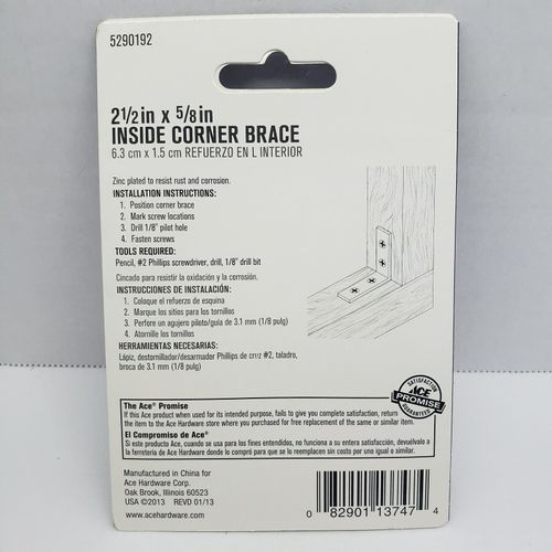 ACE  Inside Corner Brace  4 Pack Zinc  2-1/2" x 5/8"    #5290192