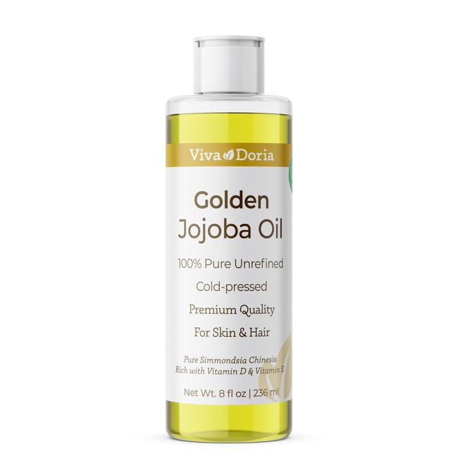 Viva Doria Golden Jojoba Oil - 8 fl oz (Golden Jojoba Oil) for Hair, Skin, Nails, and More - 100% Pure Unrefined, Deeply Moisturizing Anti-Aging Jojoba Oil for Men and Women