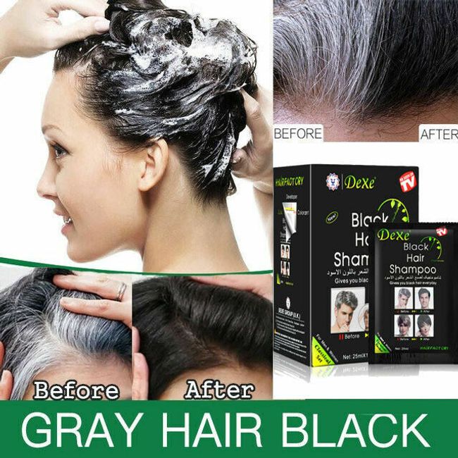 10PC Grey White Reverse Natural Darkening Black Hair Shampoo Instant in 5 Minute