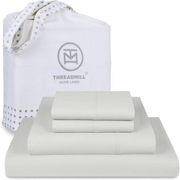 Luxury 800 Thread Count Full Size 100% Cotton Sheets - Light Grey Sateen Weave B