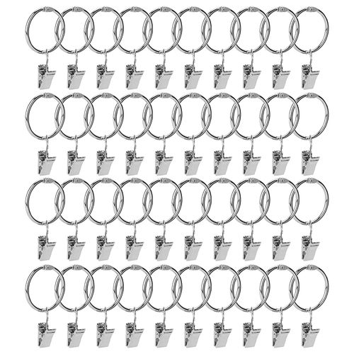 KEILEOHO 100 PCS 32mm Curtain Ring with Clip, Metal Curtain Ring with Hook, Curtain Pole Ring for Hanging Curtain Window Door