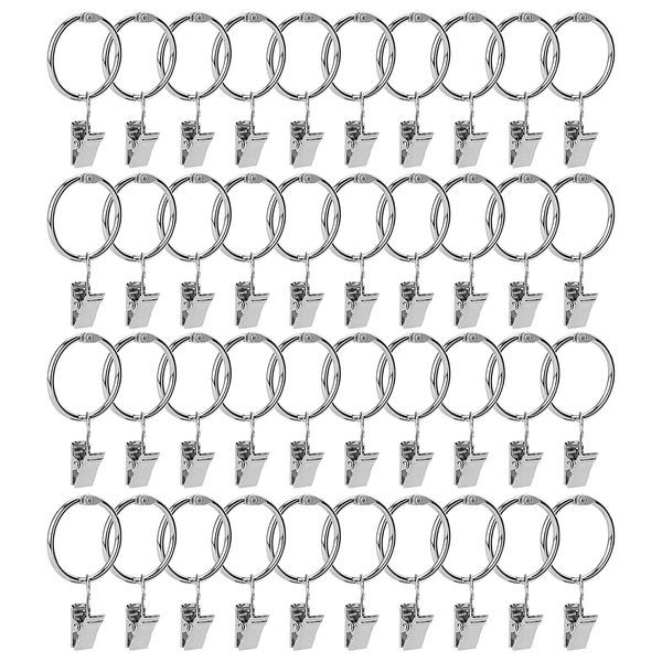 KEILEOHO 100 PCS 32mm Curtain Ring with Clip, Metal Curtain Ring with Hook, Curtain Pole Ring for Hanging Curtain Window Door