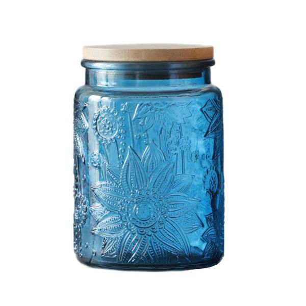 Blue Glass Jar, 700ml Vintage Glass Canister with Airtight Lid, Candy Jar/Mason Jar for Coffee, Tea, Cookie, Cereal, Spice, Bath Salt (Blue,1 Pack)