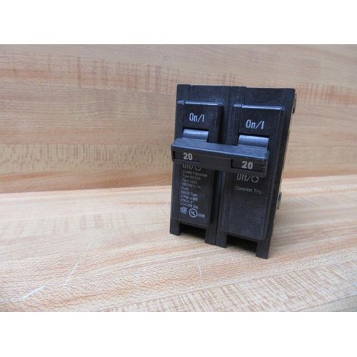 CUTLER HAMMER BR220 10 KAIC, 120/240 VAC, 14-4 AWG CU/AI, 2 Pole, 20 AMP, Circuit Breaker, Common Trip, Plug-ON, Thermal Magnetic, Type BR