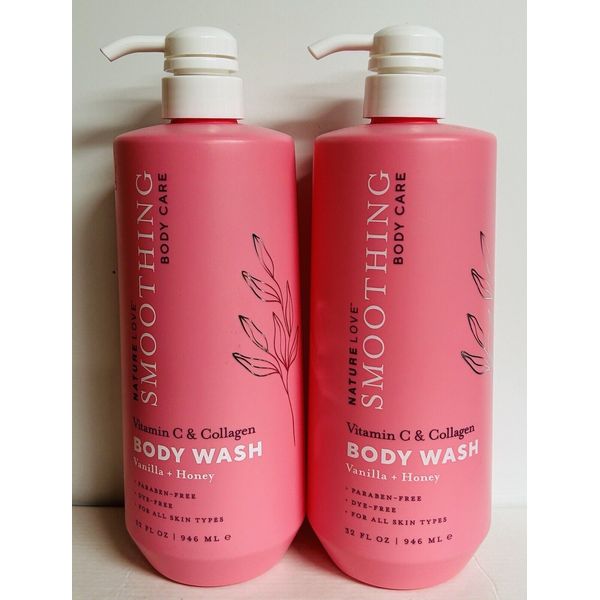 2-Pack Nature Love ~ Vanilla & Honey Smoothing Body Wash w/ Vitamin C &Collagen