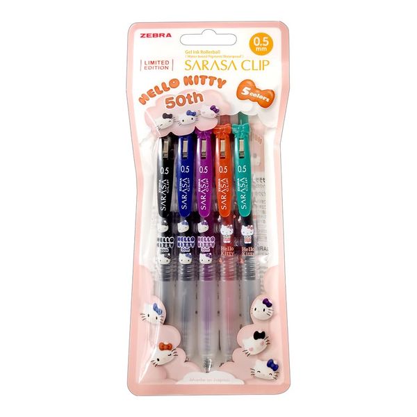 Zebra Gel Ballpoint Pen Sarasa Clip 0.5mm Hello Kitty 50th Anniversary Design 5 Color Set JJ15-HK-5C