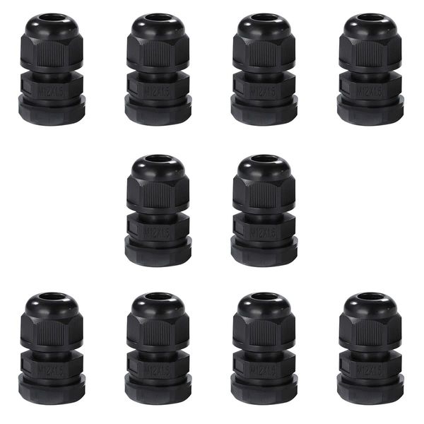 Meccion M12 Cable Gland 10 Pack IP68 Waterproof Nylon Cable Connectors with Locknut and Washer, Suitable for 3mm - 6.5mm Cables