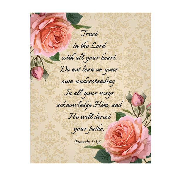 Proverbs 3:5-6-“Trust in the Lord With All Your Heart” Bible Verse Wall Art-8x10" Floral Typographic Scripture Print-Ready to Frame. Home-Office-Church Décor. Great Christian Gift. Have Faith in Him!