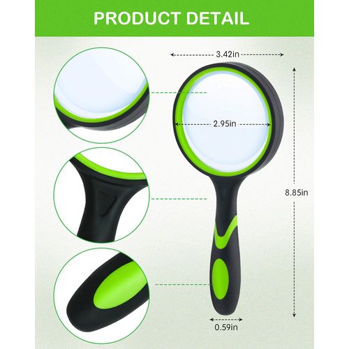Wapodeai Magnifying Glasses, Magnifying Glass 10X Handheld Reading Magnifier for Seniors & Kids, 75mm Large Magnifying Lens with Non-Slip Rubber Handle for Reading and Hobbies.