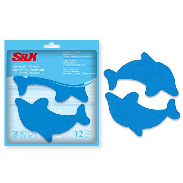 S&X Anti Slip Bath Stickers Kids Friendly – Cute Dolphin-Shaped Non Slip Tape for Bathroom Shower and Tub – Strong Adhesive, Durable Bath Mat Alternative, 12pcs