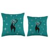 MCM Retro Atomic Mid Century Modern Space Cat Turquoise Throw Pillow