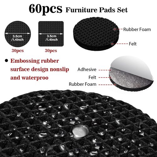 Non Slip Furniture Pads - 60 Pieces Self Adhesive Rubber Feet Pads Furniture Grippers Chair Leg Pads - Anti Scratches Furniture Feet Protectors for Hardwood Floors