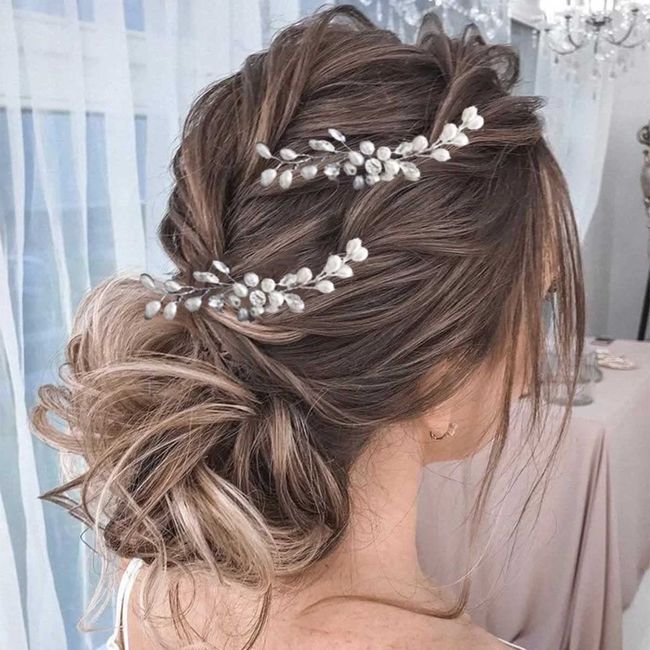 Bufenia Perle Braut Hochzeit Haarnadeln 2 STÜCKE Kristall Braut Kopfschmuck Silber Hochzeit Haarteil für Frauen