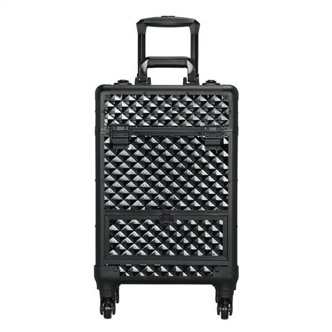 Aluminum Cosmetic Case Professional Trolley Makeup Train Case with Drawer Black