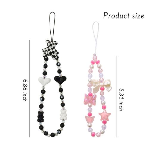 MultiValue 2 Pcs Mobile Phone Charms, Cute Bow Beaded Phone Charm Strap Anti Lost Bling Crystal Flower Phone Chain Charm Wristband Key Chain Mobile Phone Bracelet Lanyard for Women Girl (01#)
