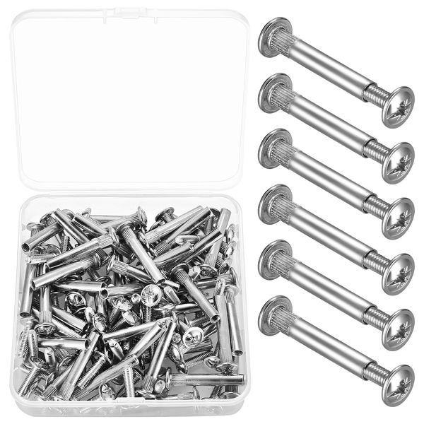 M4 x 31-40 mm Furniture Connecting Screws Bolts and Sleeves, 100 Pcs/50 Set Cabinet Connectors Furniture Screws, Cupboard Joining Fixings Bolts Screws for Kitchen Cabinet Carcase Boards Connector