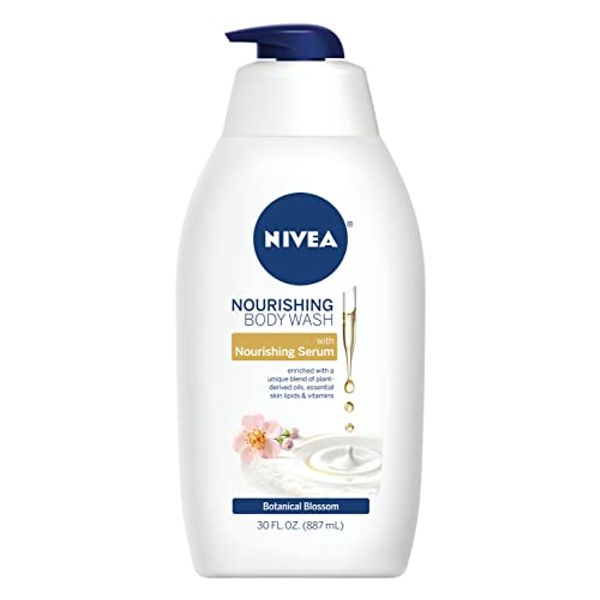 NIVEA Nourishing Botanical Blossom Moisturizing Body Wash for Dry Skin, 30 Fl Oz Pump Bottle