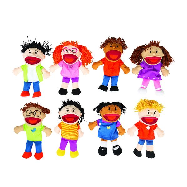 8-Piece Happy Kids Hand Puppets Set - Interactive Playtime Fun-Multi Ethnic Great for Daycare and Classrooms-Perfect for Play and Learning, Foster Creativity and Laughter