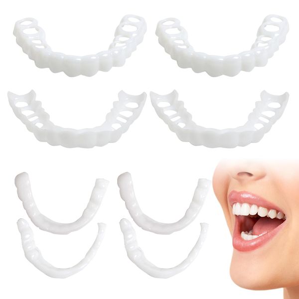 2 Pairs Snap on Veneers Dentures Fake Teeth, Temporary Veneers Teeth Top and Bottom Set, False Teeth Clip in Veneers Kit Comfortable Dentures for Men and Women Regain Confident Smile