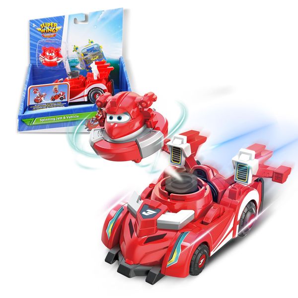 Super Wings Race Car Toys, 5 in Jett Spinning Tops and Race Car Toys for Kids, 2-in-1 Mode Vehicle Toys Cars for 3 4 5 6 7 8 Year Old Boys