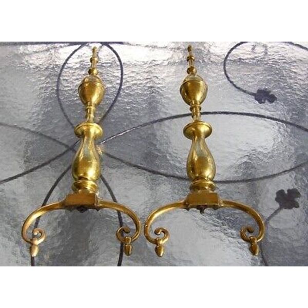 Vintage Solid Brass Andirons