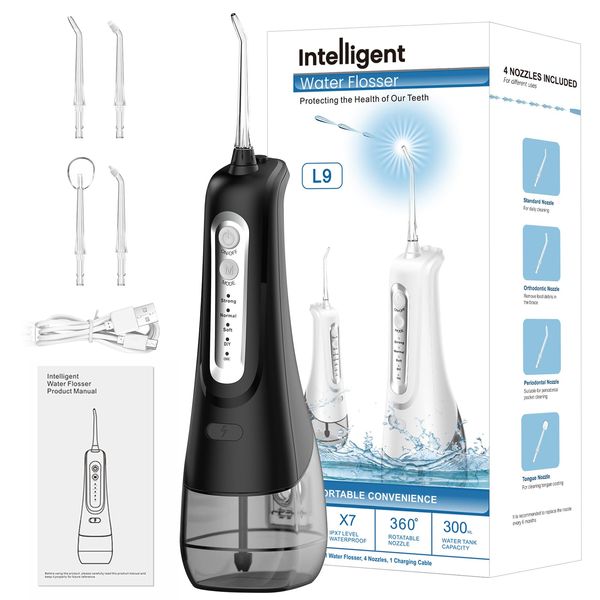 Water Flosser, Water Flossers for Teeth Cordless - HOHAOO Portable Oral Irrigator Dental - 300ML, IPX7 Waterfroof, DIY & 3 Modes, 3 Jet Tips and Tongue Cleaner, USB Rechargeable for Travel Home