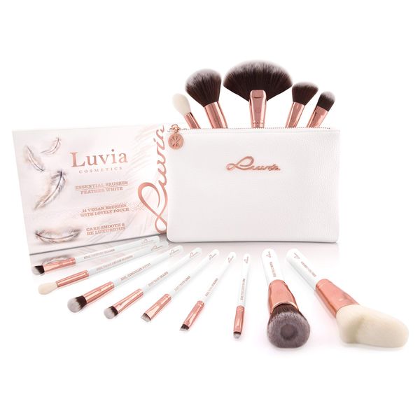 Luvia Makeup Pinsel Set Inkl. Kosmetiktasche Für Schminke - Feather White Make-Up Brush Set - 14 Kabuki Schminkpinsel/Kosmetikpinsel In Weiß/Rosegold - Vegane Kosmetik/Schminke