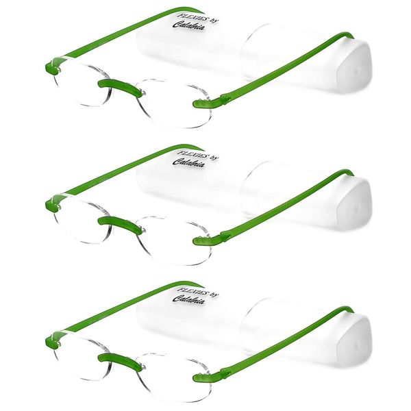 Calabria 715 Flexies Oval Bendable Rimless Reading Glasses +4.50 Celery (3Pack)