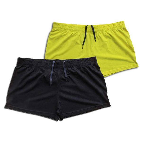 JEEING GEAR Men's Bodybuilding Gym Workout Fitness Shorts 3" Inseam inch Cotton Without Pocket Black Yellow 2pcs XL