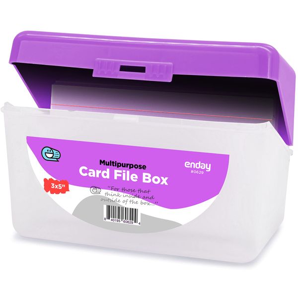 Index Card Holder Purple, 3x5 Note Flash Card Organizer Case, Index Card File w/flip top, Notecard Recipe, Holder, Holds 250 Cards, Also Available in Red, Green, Blue, Grey, Pink (1 PC) – by Enday