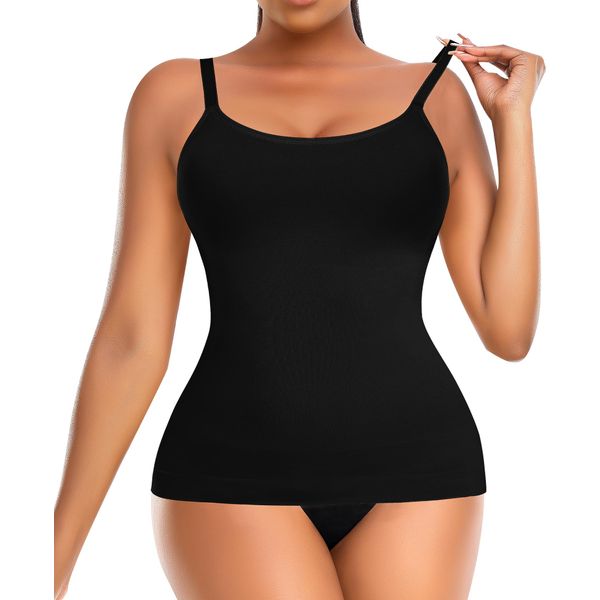 YARRCO Damen Shape Unterhemd Bauchweg Tanktop Shapewear Trägertop Shaping BH Hemd Formendes Top Hemdchen Body Shaper Nahtloses Figurformendes Tanktop (Schwarz+Ohne BH-Pad, S)