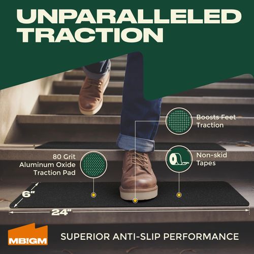 MBIGM 8-Pack 24" X 6" Pre-Cut Stair Treads 80 Grit Non-Slip Outdoor Tape Black Heavy Duty Anti Slip Traction Adhesive Strips for Staircase, Skateboard, Deck