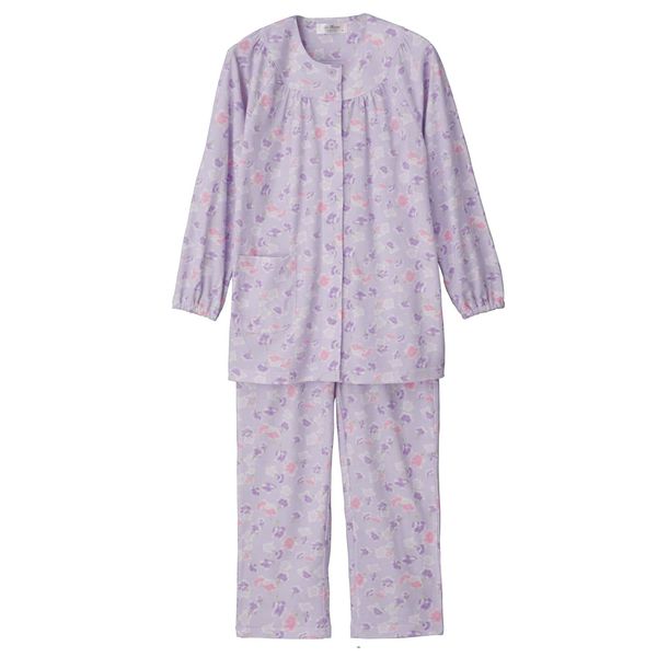 Hanasan Terrace Nursing Pajamas, One-touch Tape, Nursing Pajamas, Women's, Outerwear, One-touch Tape, Long Sleeve, Spring, Summer, Autumn, Winter, Cotton Blend, S, M, L, LL, 3L, 4L (Purple, 4L)