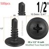 500 Self Tapping/Drilling Black Screws 1/2" Phillips Truss Head Wafer