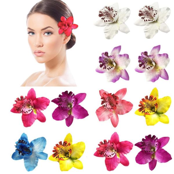 12PCS Bohemia Orchid Flower Alligator Clips Hawaiian Wedding Party Beach Party Flower Clips Hairclip Hair Pins Headwear Hair Barrette for Women Lady Girls