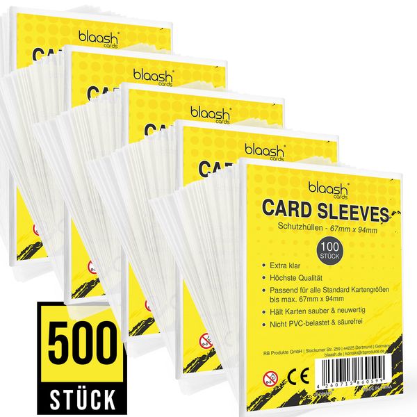 blaash® Card Sleeves | 500 Premium - Hüllen | Transparente Kartenhüllen für alle gängigen Spiel- und Sammelkarten wie YuGiOh, MTG, Match Attax| Standard Penny Soft Sleeves | 67 x 94mm