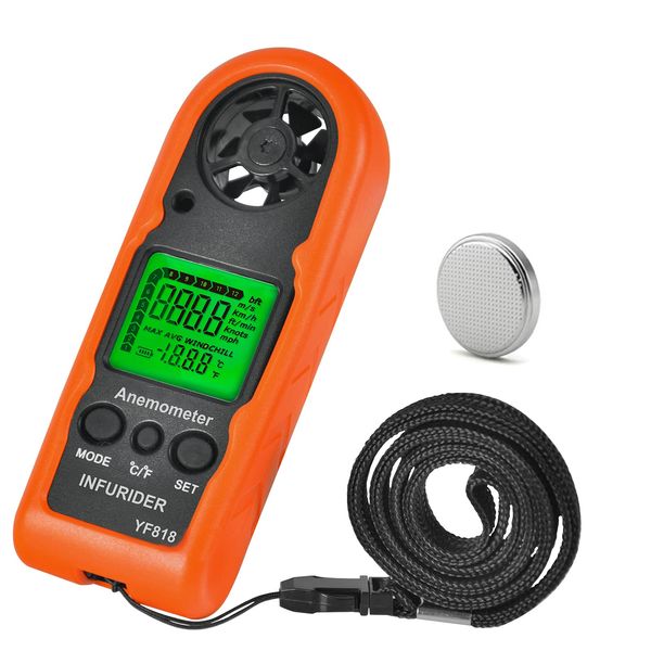 Digital Anemometer Handheld,INFURIDER YF818 Wind Speed Meter Gauge,Accurate Measures Wind Velocity & Temperature with Wind Chill Backlight MAX/AVG,Airflow Meter for Outdoor Activities【2022 Upgraded】